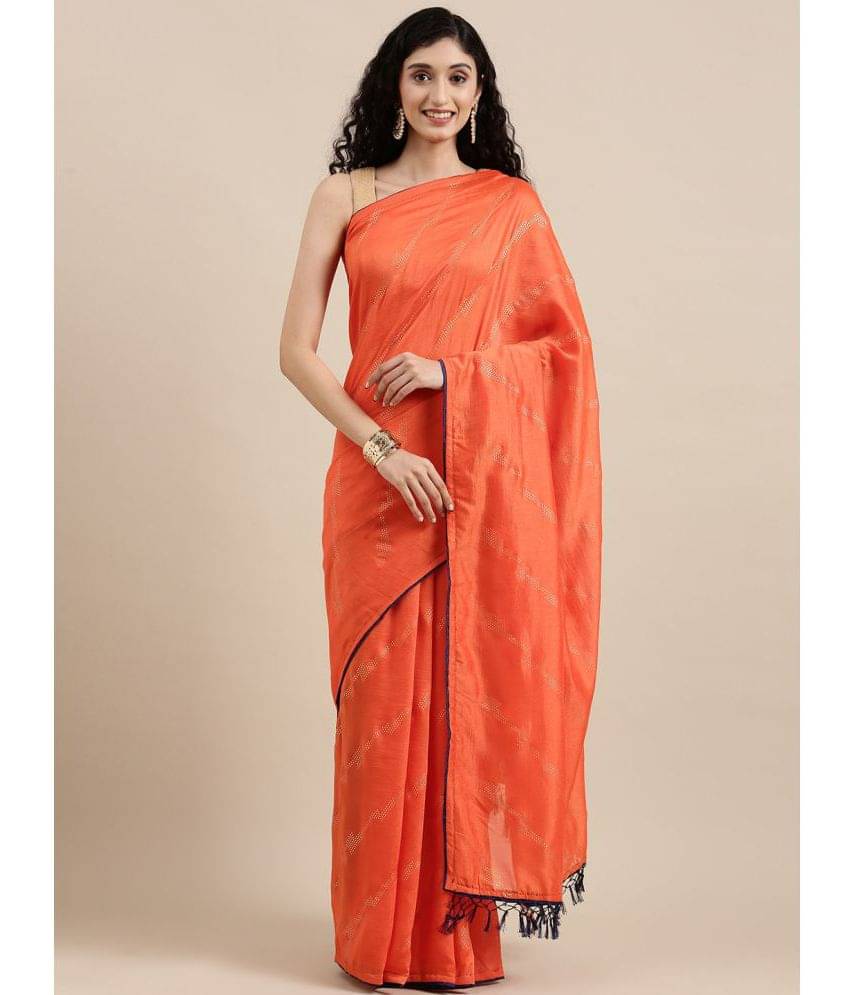     			Rekha Maniyar Silk Embellished Saree With Unstitched Blouse Piece ( Orange )