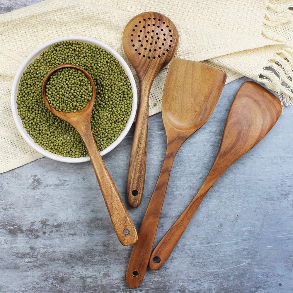     			TFS - Brown Wood Mixing Spatula ( Pack of 4 )