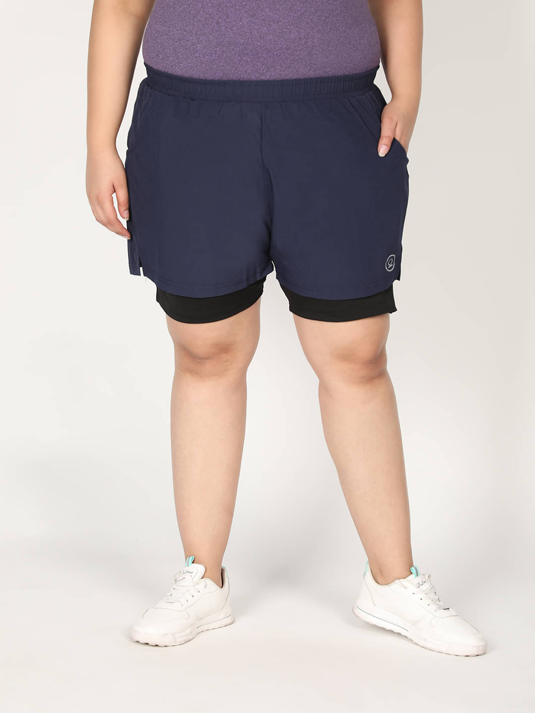     			Chkokko Navy Polyester Solid Shorts - Single