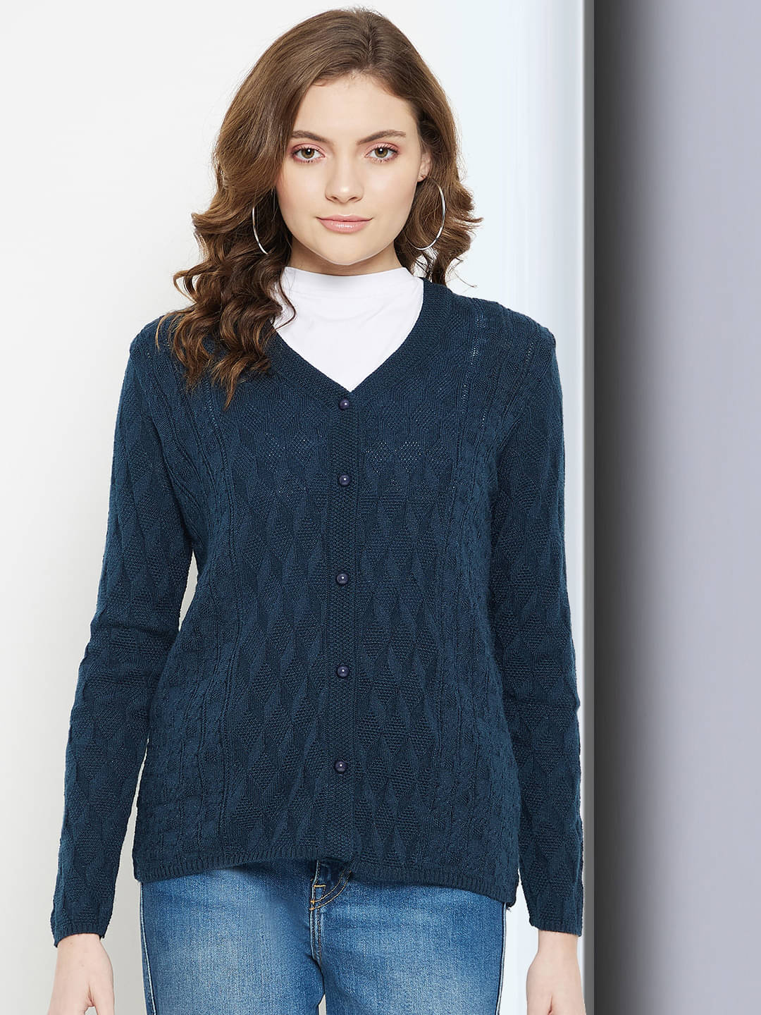     			Clapton Acro Wool Blue Buttoned Cardigans -