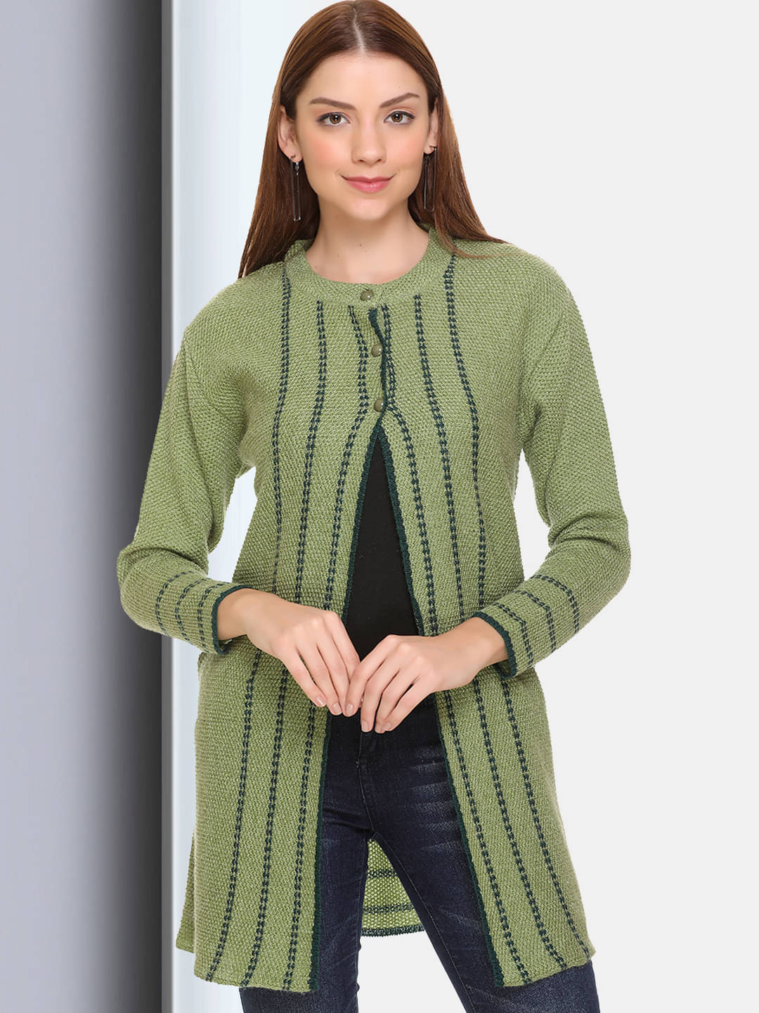 Clapton Acro Wool Green Buttoned Cardigans - Clapton Acro Wool Green Buttoned Cardigans -