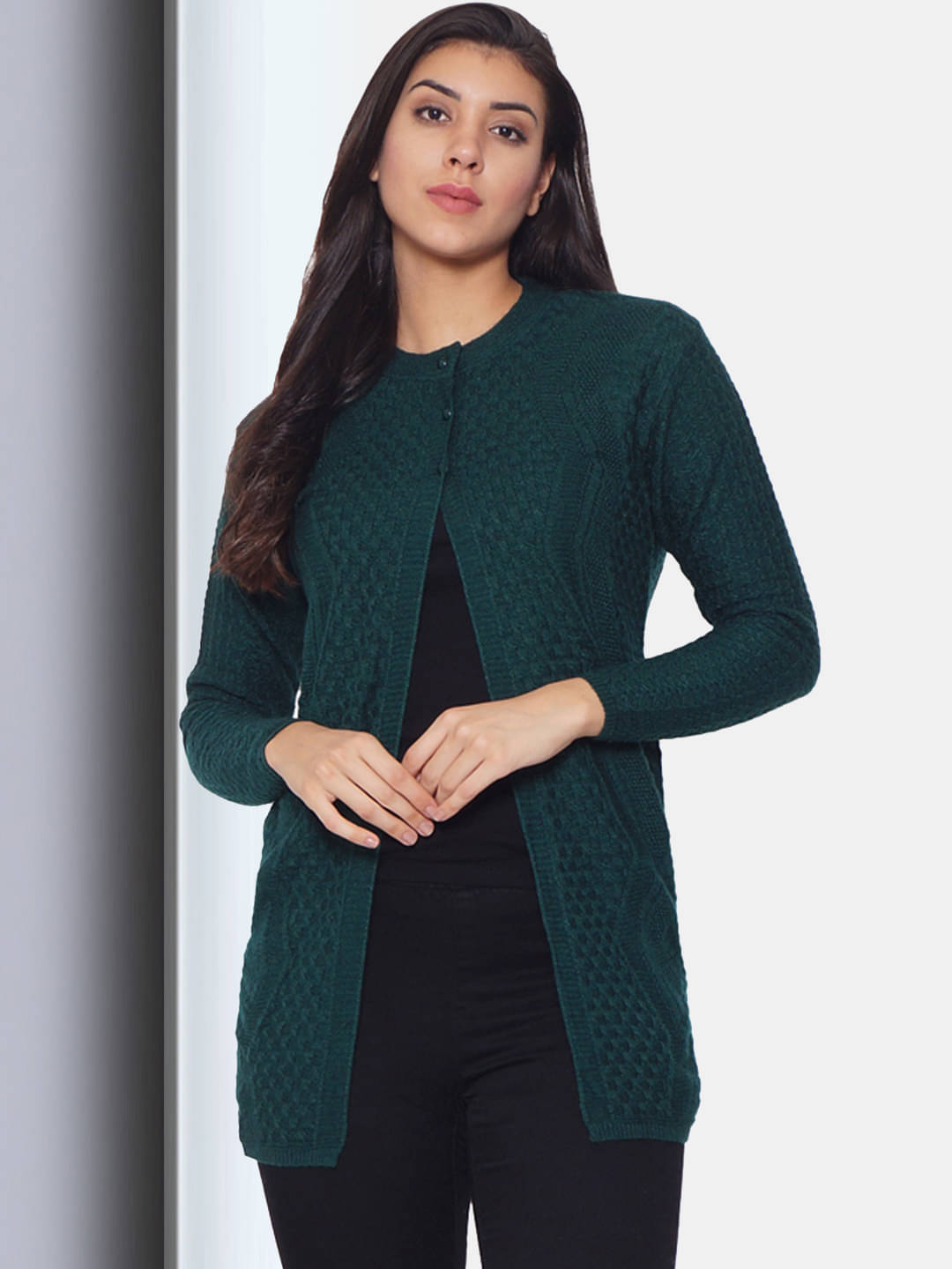     			Clapton Women Acro Wool Round Neck Cardigan ( Green )