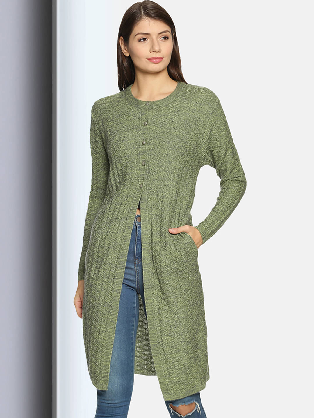 Clapton Acro Wool Green Buttoned Cardigans -     			Clapton Acro Wool Green Buttoned Cardigans -