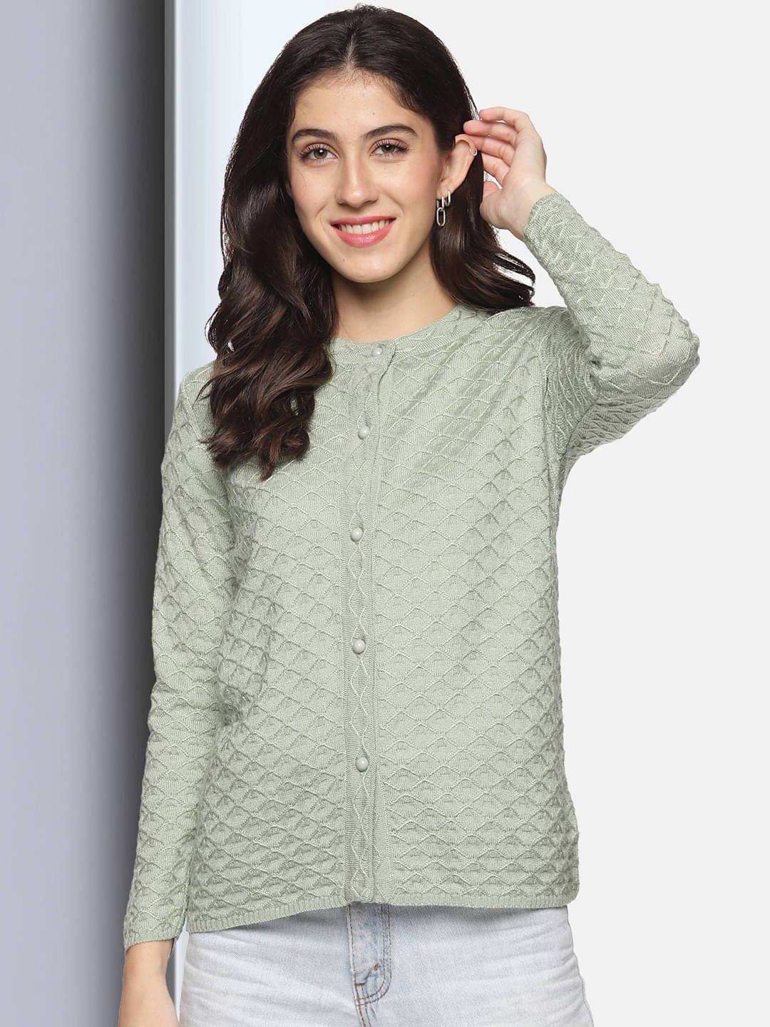 Clapton Acro Wool Green Buttoned Cardigans - Clapton Acro Wool Green Buttoned Cardigans -