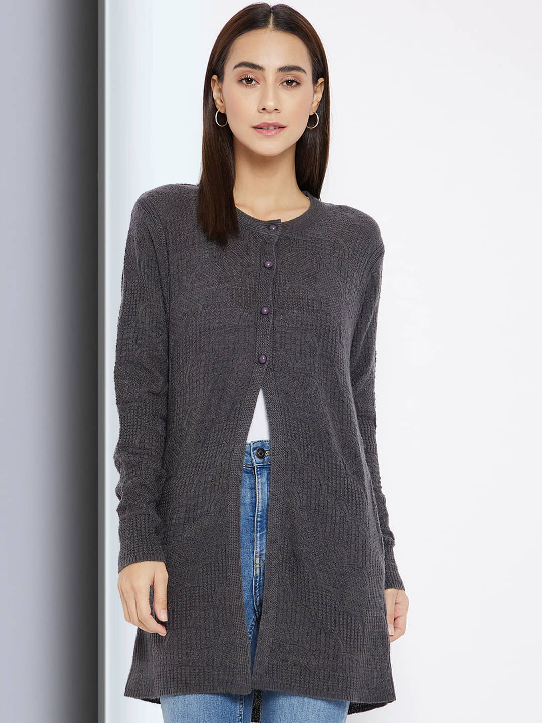 Clapton Women Acro Wool Round Neck Cardigan ( Grey ) Clapton Women Acro Wool Round Neck Cardigan ( Grey )