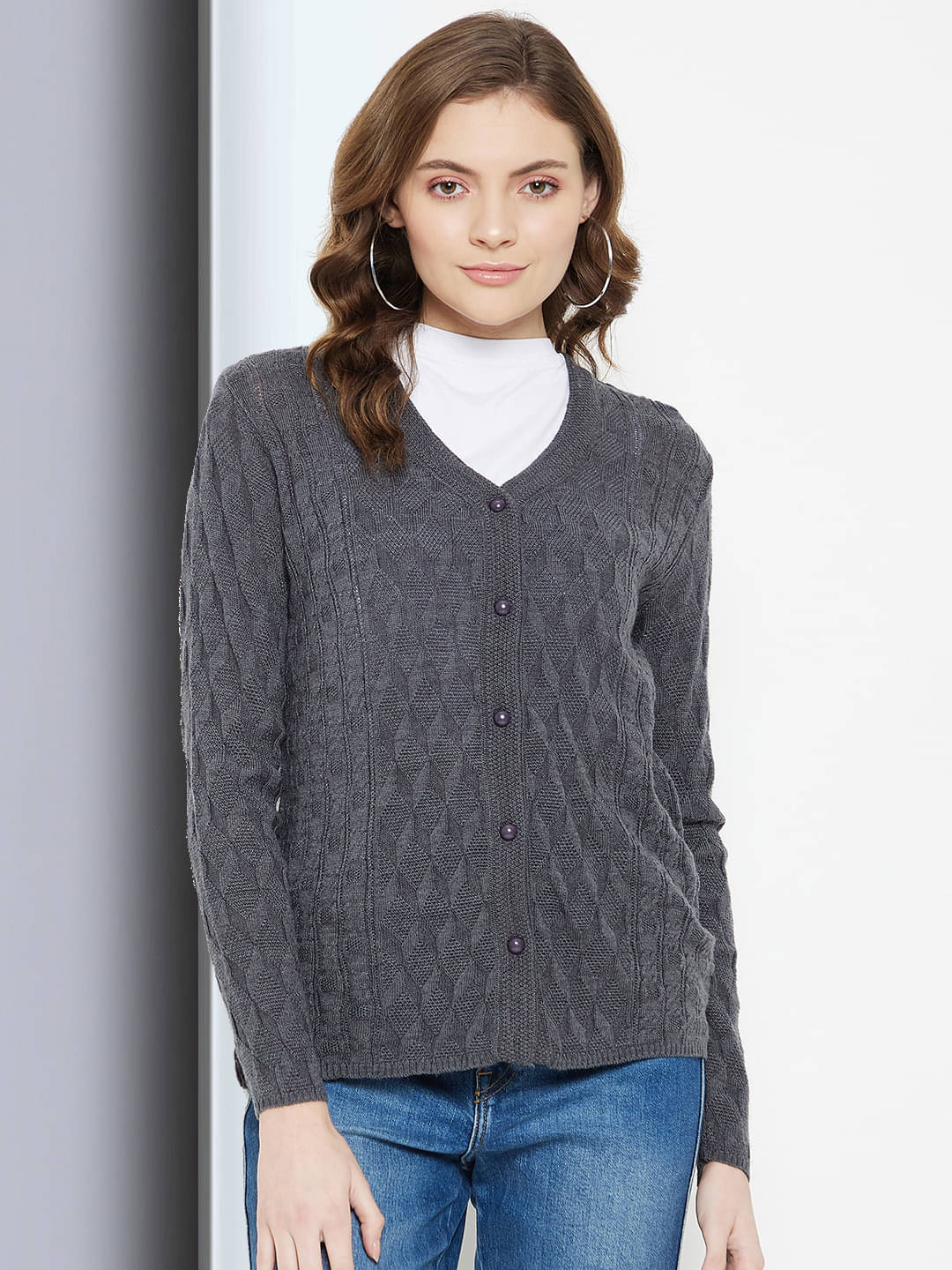     			Clapton Women Acro Wool V-Neck Cardigan ( Grey )