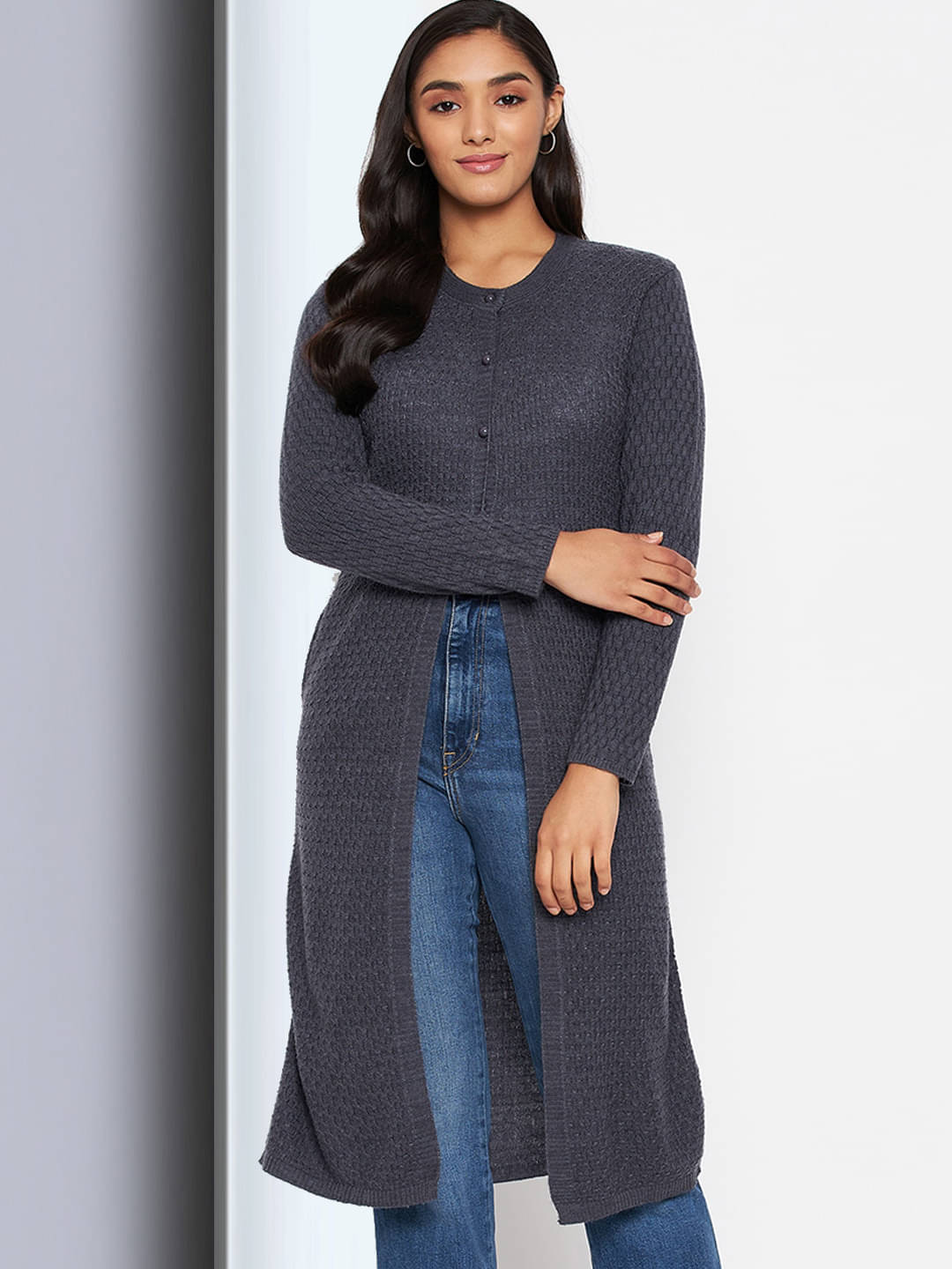     			Clapton Acro Wool Grey Buttoned Cardigans -