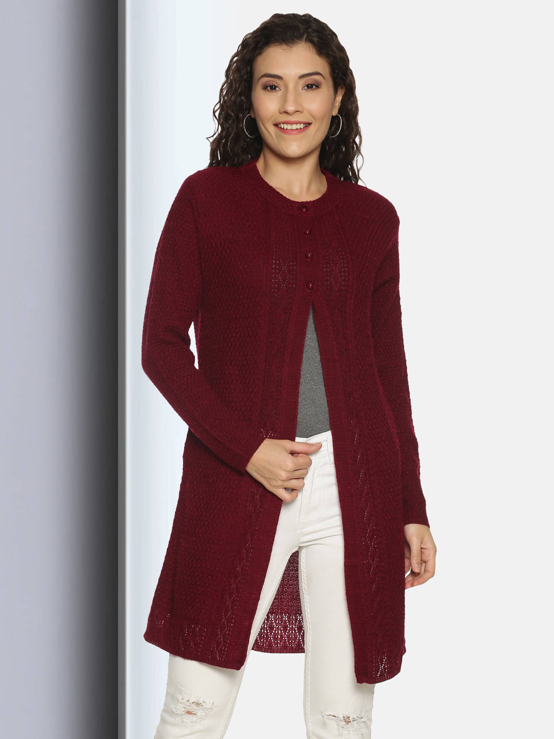 Clapton Acro Wool Maroon Buttoned Cardigans - Clapton Acro Wool Maroon Buttoned Cardigans -