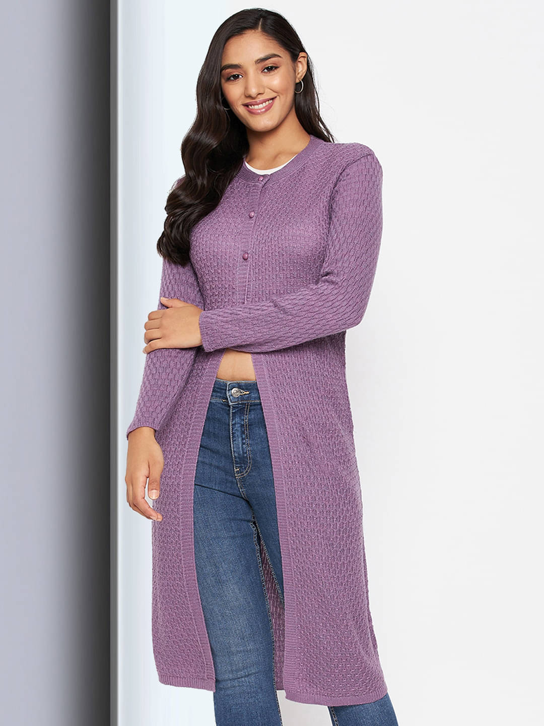 Clapton Acro Wool Purple Buttoned Cardigans -     			Clapton Acro Wool Purple Buttoned Cardigans -