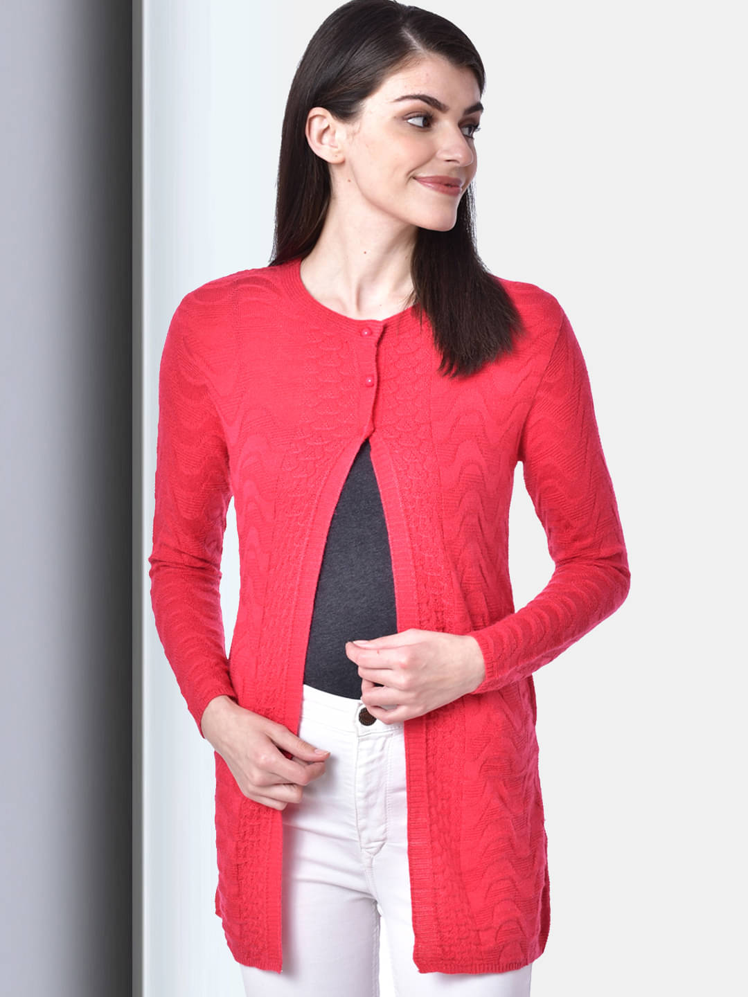 Clapton Acro Wool Red Buttoned Cardigans -     			Clapton Acro Wool Red Buttoned Cardigans -