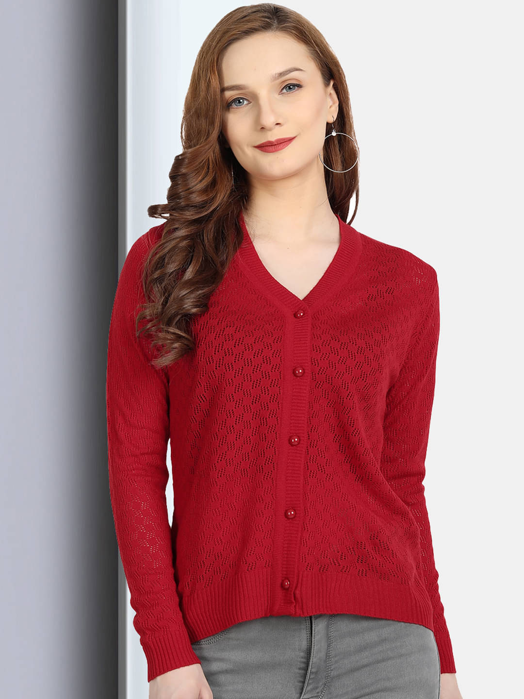 Clapton Acro Wool Red Buttoned Cardigans - Clapton Acro Wool Red Buttoned Cardigans -