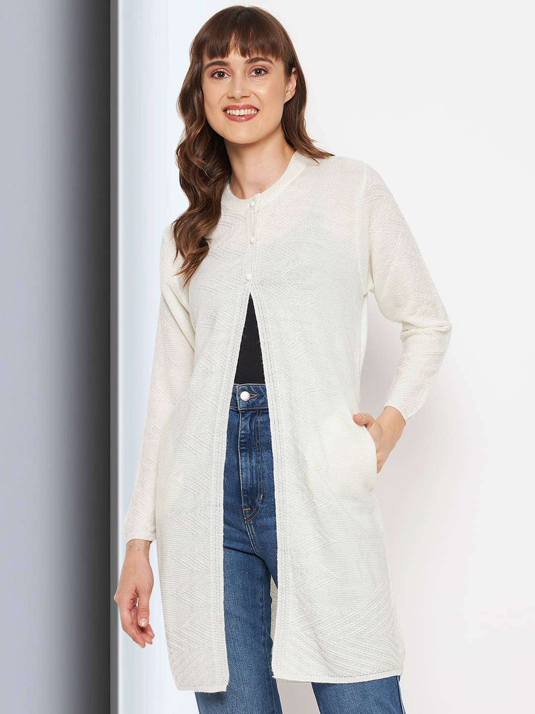 Clapton Acro Wool White Buttoned Cardigans -     			Clapton Acro Wool White Buttoned Cardigans -