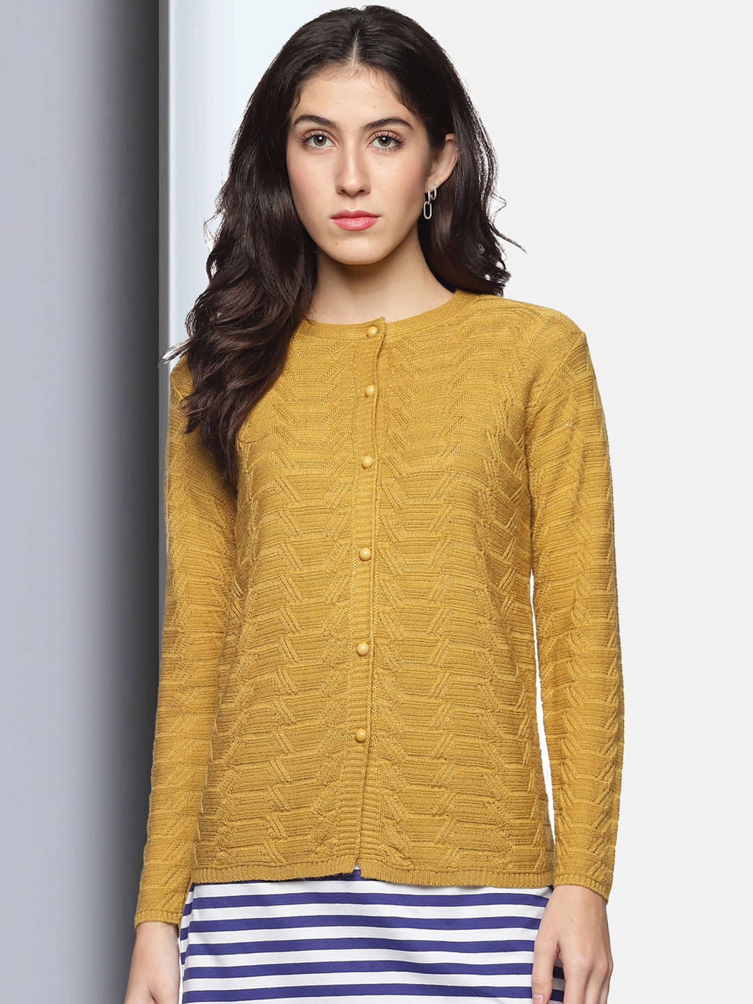 Clapton Acro Wool Yellow Buttoned Cardigans - Clapton Acro Wool Yellow Buttoned Cardigans -