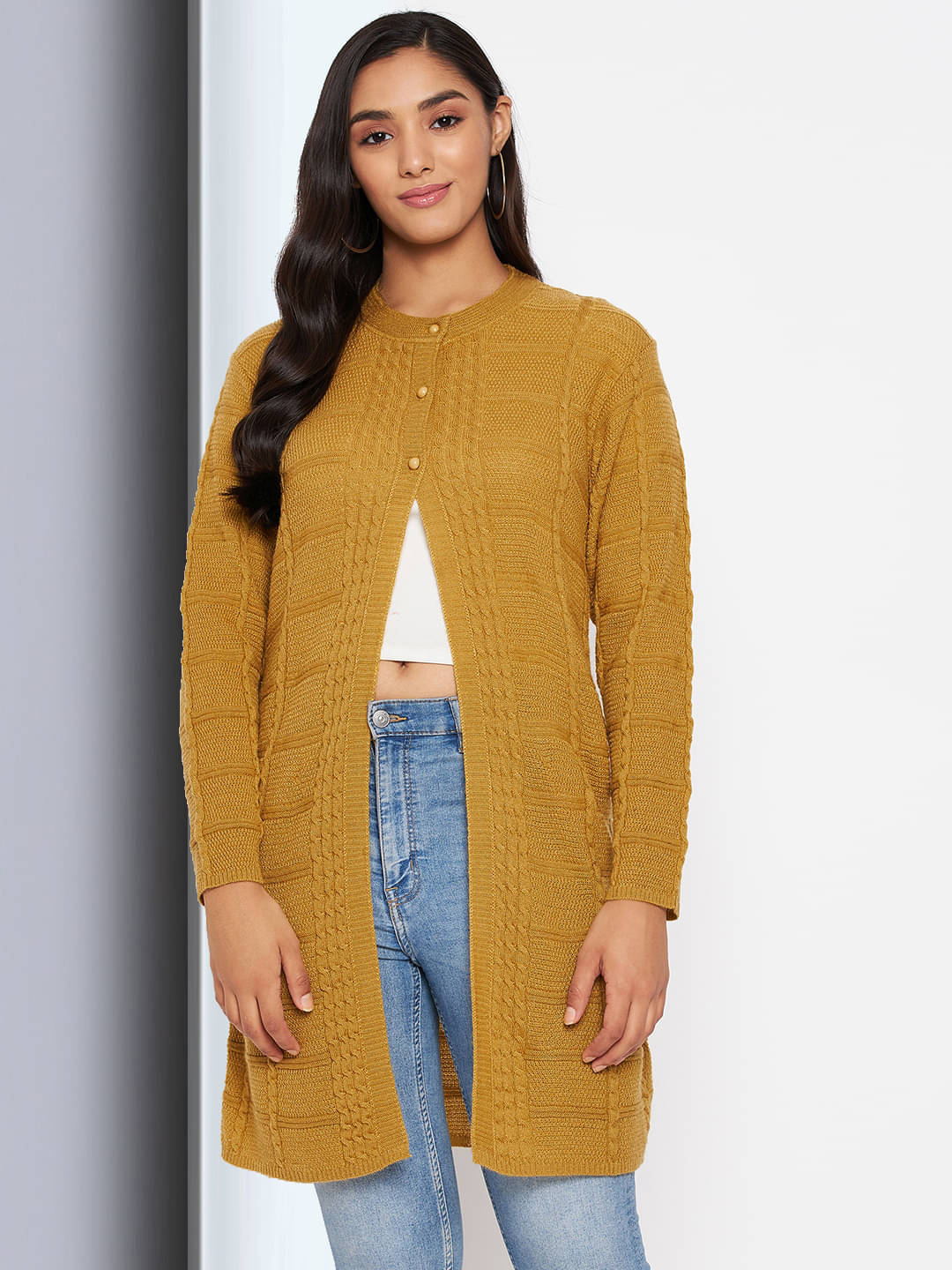     			Clapton Acro Wool Yellow Buttoned Cardigans -