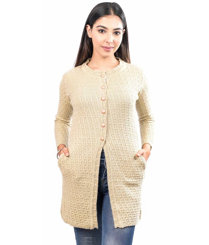 Ogarti Woollen Beige Buttoned Cardigans - Single Ogarti Woollen Beige Buttoned Cardigans - Single