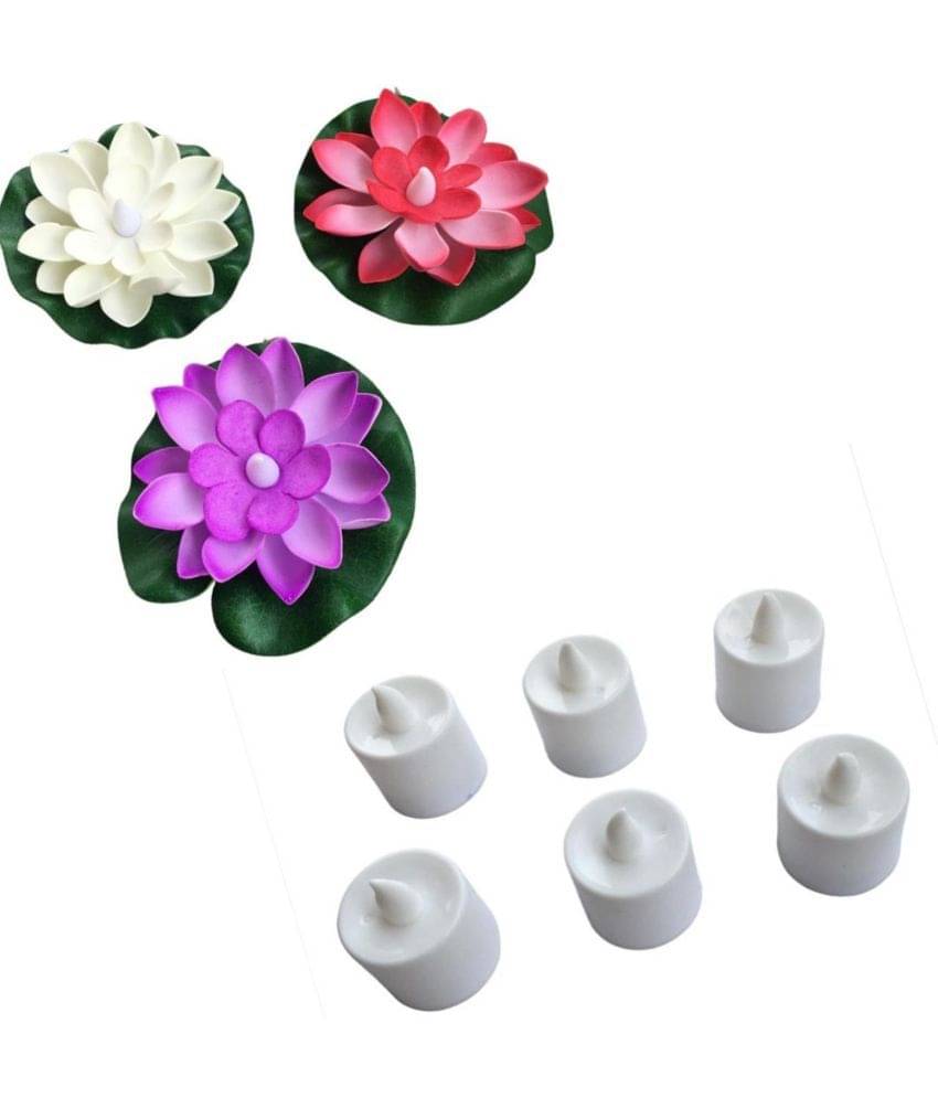 THRIFTKART 3pc led floating lotus 6 pc led candle LED Candle Multi - Pack of 1 THRIFTKART 3pc led floating lotus 6 pc led candle LED Candle Multi - Pack of 1