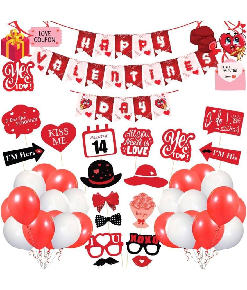    			Zyozi   Happy Valentine’s Day Decoration Combo, Valentine’s Day Banner,Photo Booth, Swirls and Balloon for Valentine’s Day Party Decorations, Wedding Anniversary Party Decorations, Photo Prop (Set of 49)