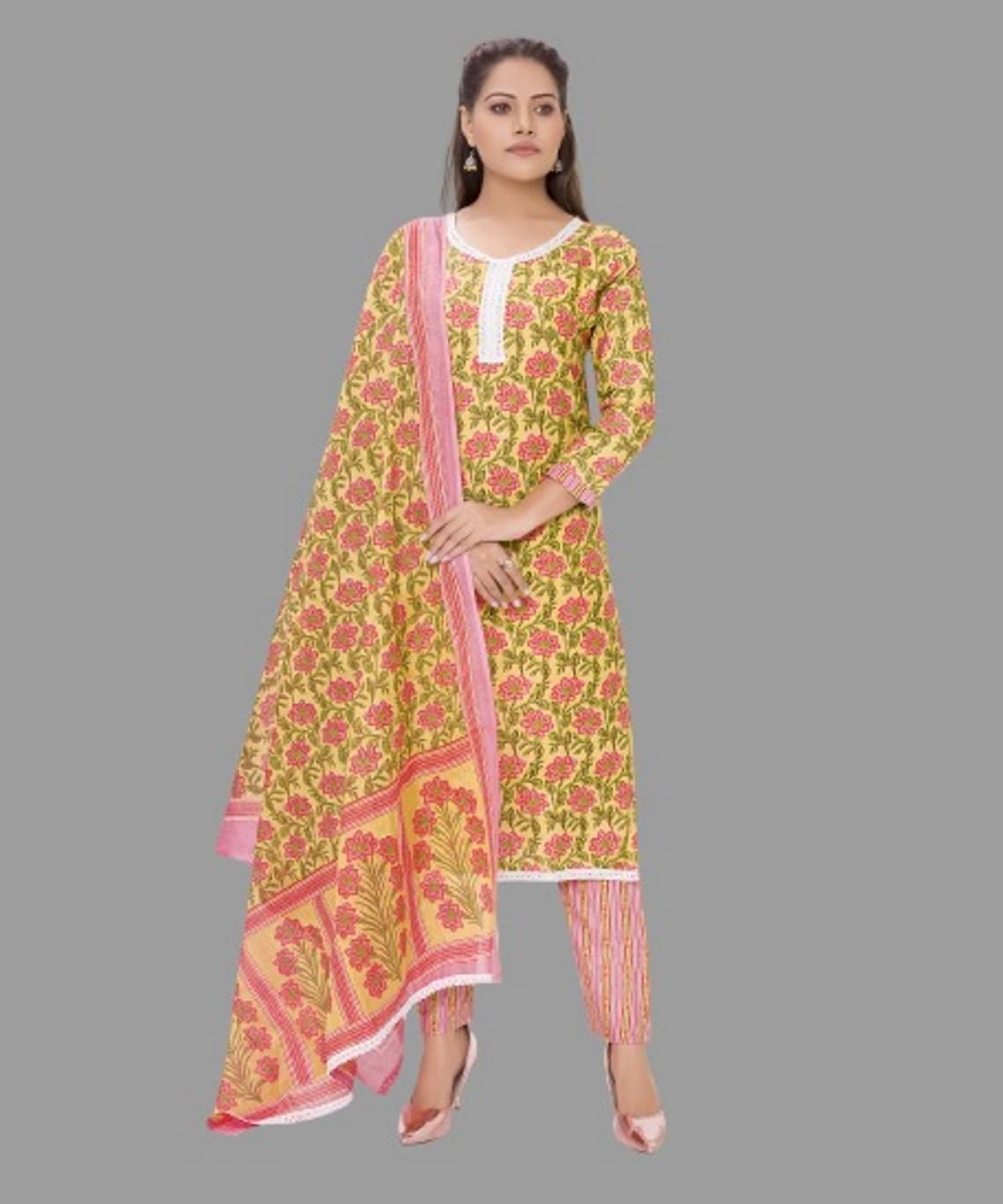shree jeenmata collection - Unstitched Yellow Cotton Dress Material ( Pack of 1 ) shree jeenmata collection - Unstitched Yellow Cotton Dress Material ( Pack of 1 )