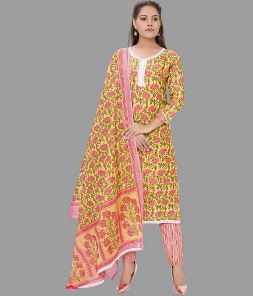 shree jeenmata collection - Unstitched Yellow Cotton Dress Material ( Pack of 1 ) - Unstitched Fabrics | Buy online on ZillyBuy