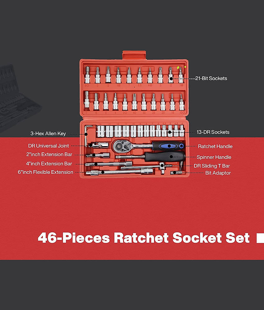 Aldeco 46 in 1 Pcs Tool Kit and Socket Set Multi Purpose Combination Tool Case Precision Socket Set.