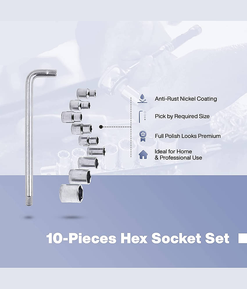 Aldeco 10Pieces Hex Socket Spannar Set with Carry Box for Automobiles/Bike/Car Repair Tools Kit Socket Set (Pack of 10).