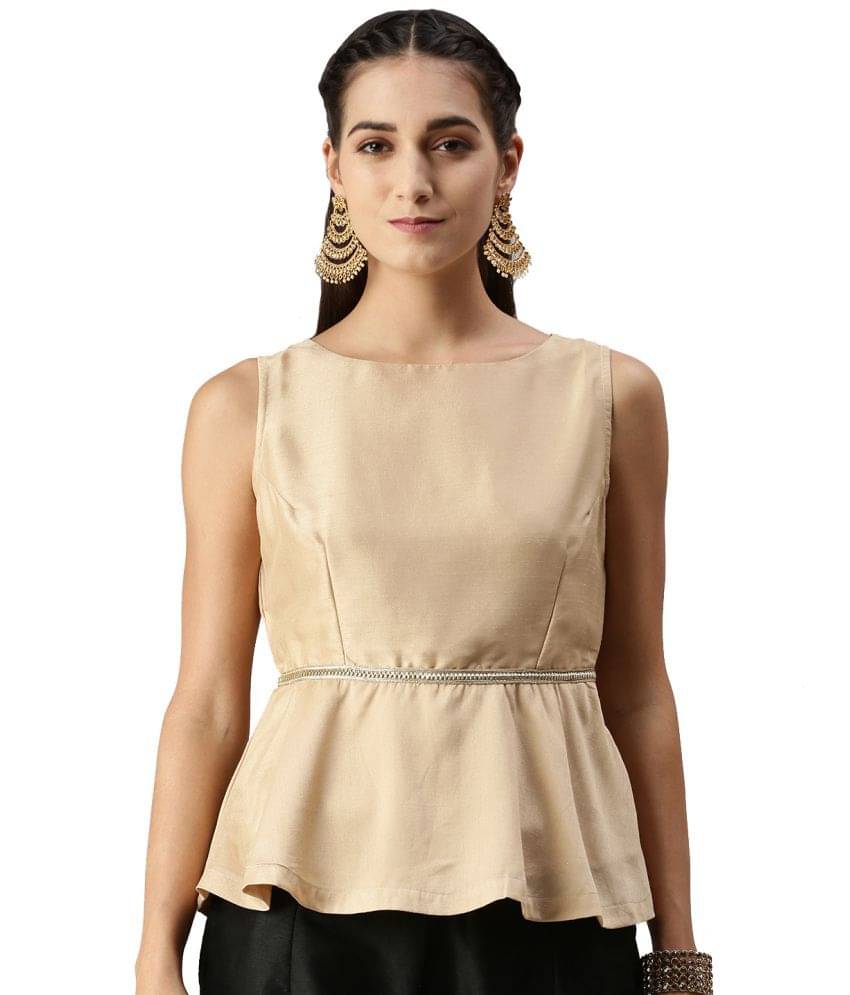 De Moza Women's Polyester Peplum Top ( Beige ) De Moza Women's Polyester Peplum Top ( Beige )