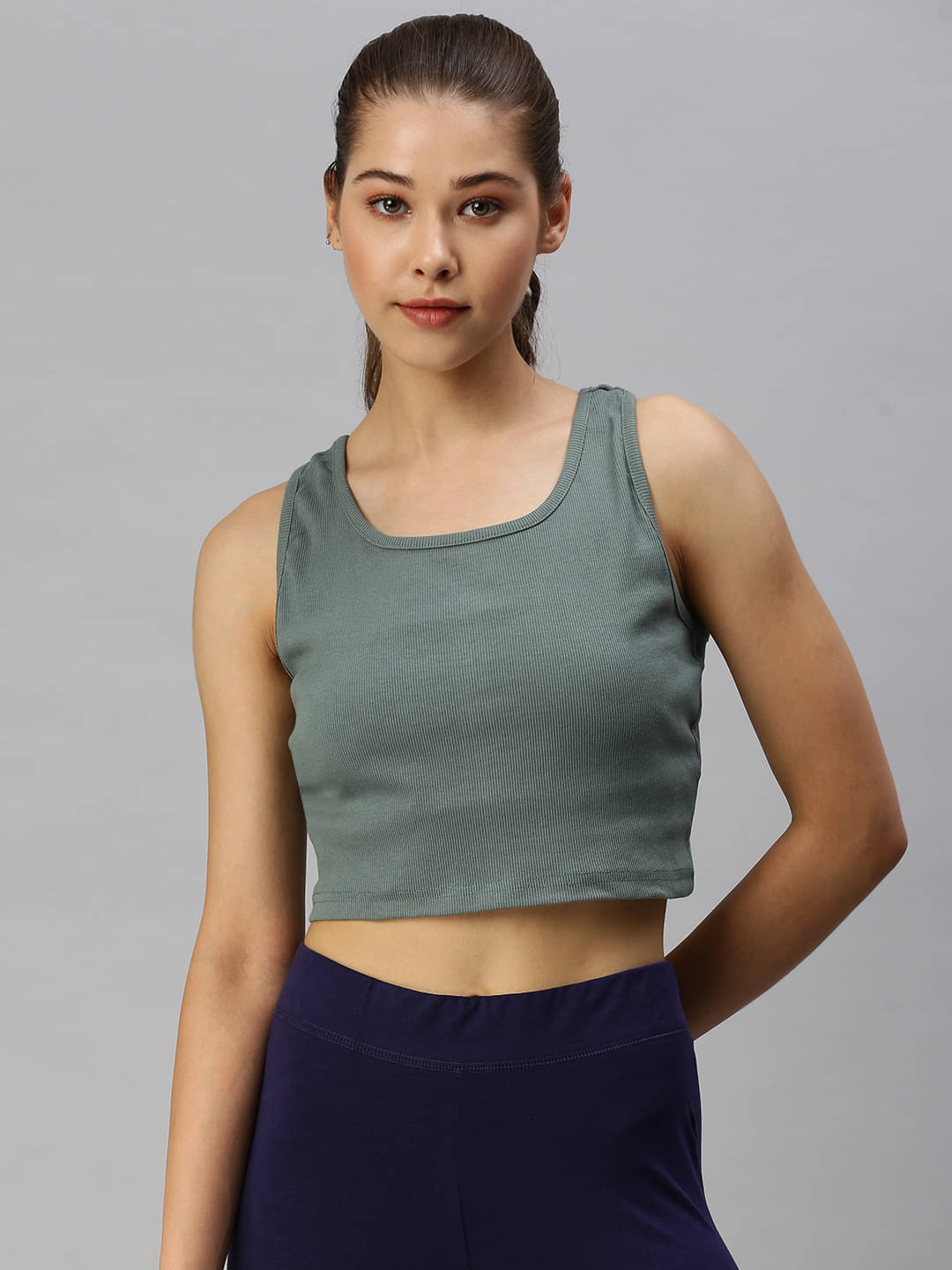     			De Moza Women's Cotton Crop Top ( Blue )