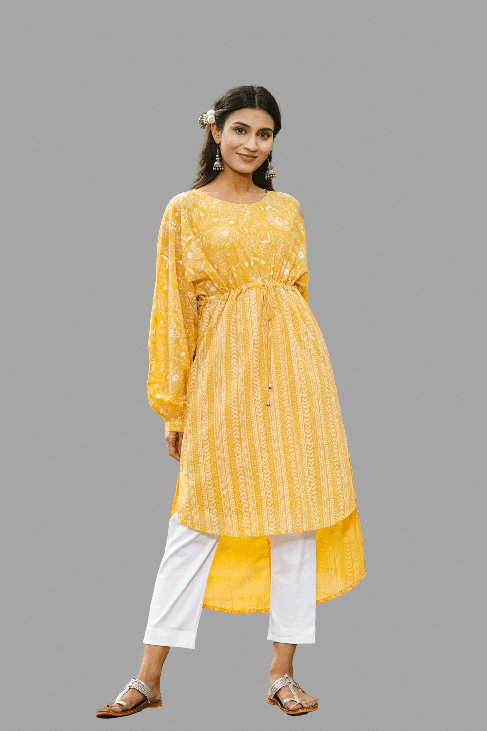     			Juniper - Yellow Georgette Women's Asymmetrical Top ( Pack of 1 )