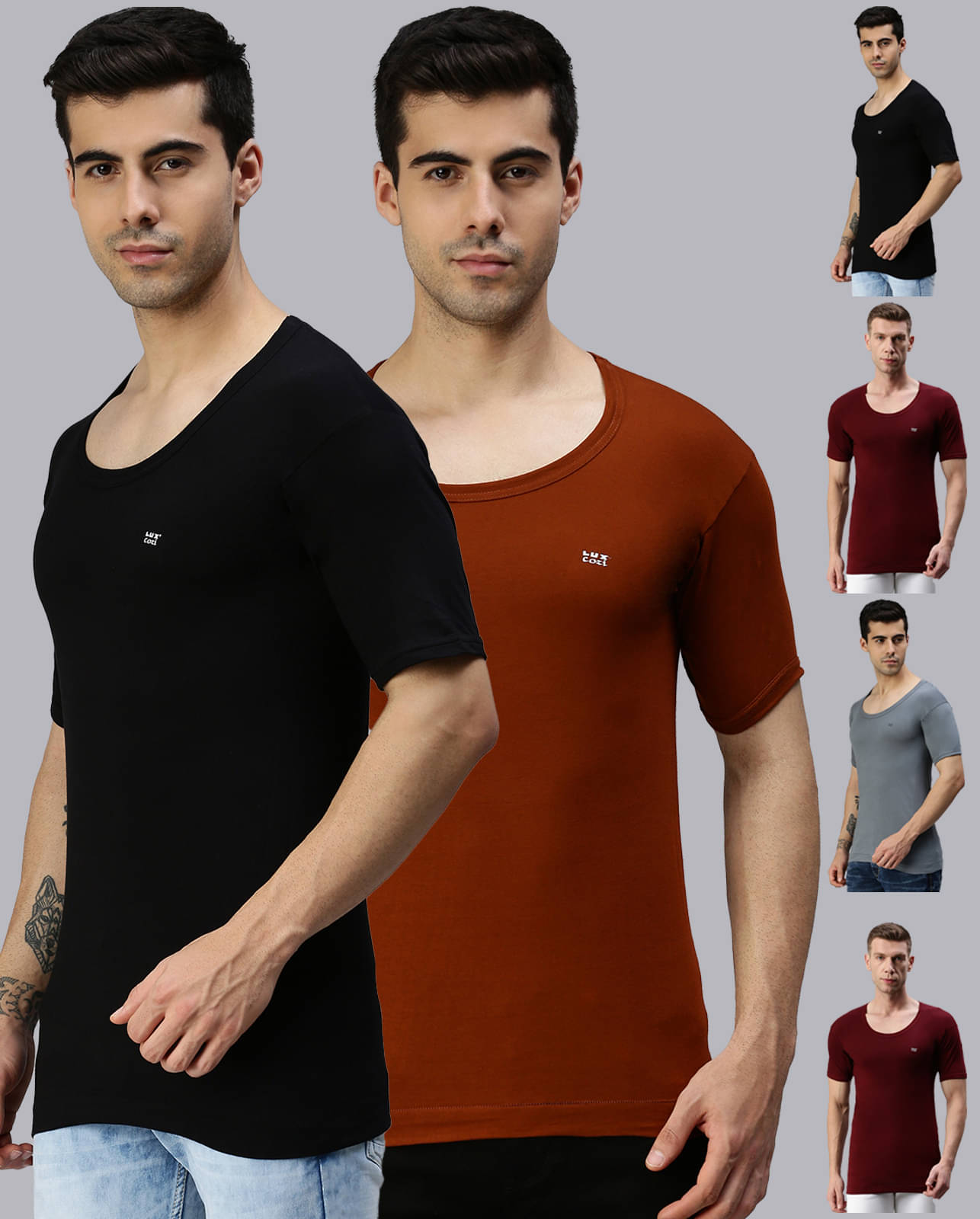 Pack of 6 Lux Cozi - Multi Cotton Blend Men's Vest     			Pack of 6 Lux Cozi - Multi Cotton Blend Men's Vest