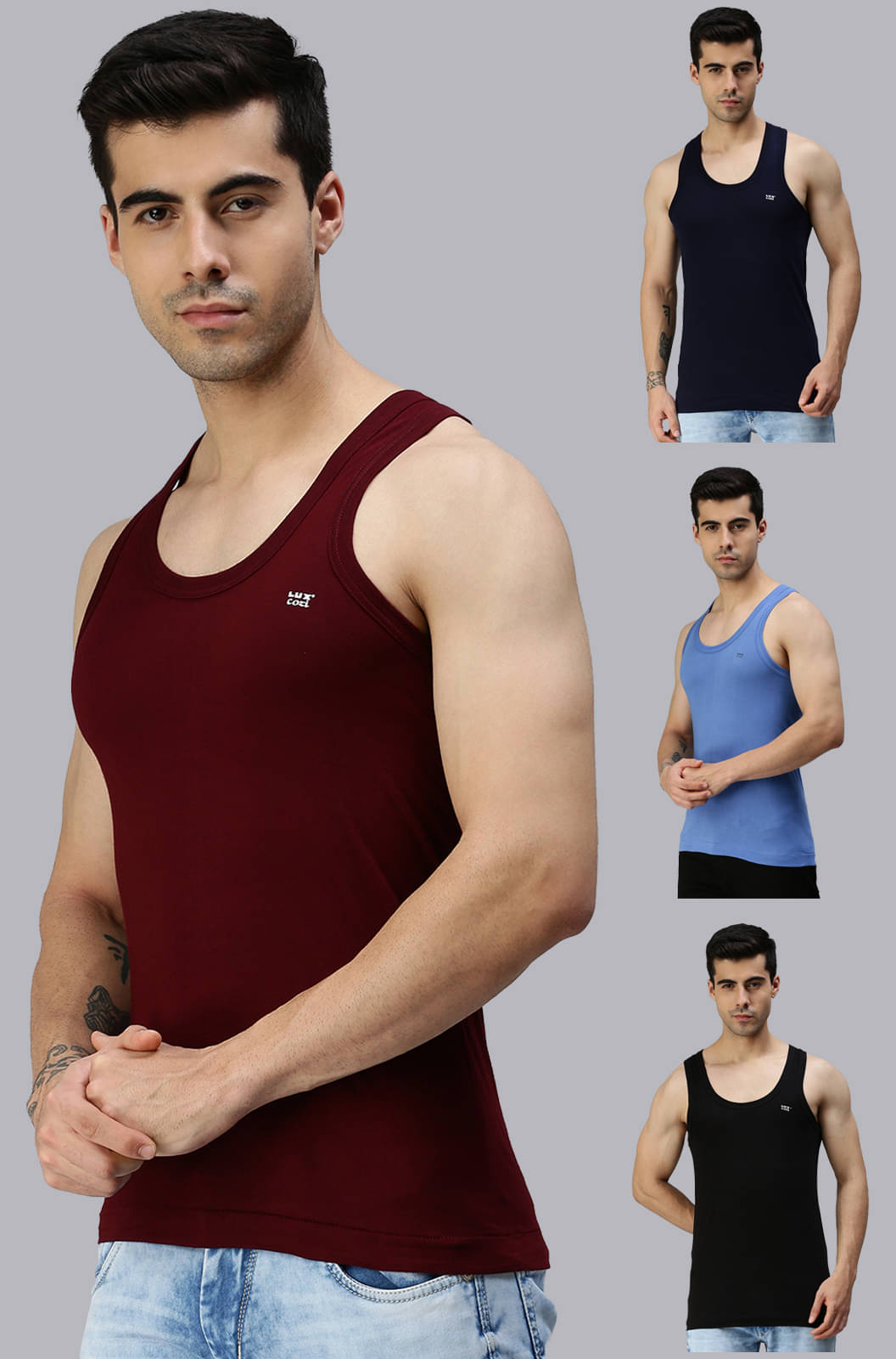 Pack of 4 Lux Cozi - Multi Cotton Blend Men's Vest     			Pack of 4 Lux Cozi - Multi Cotton Blend Men's Vest