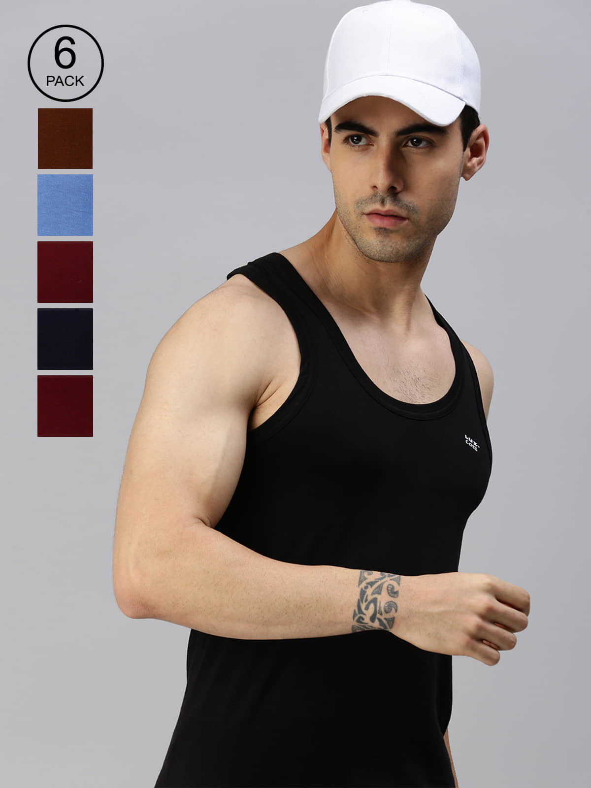 Pack of 6 Lux Cozi - Multi Cotton Blend Men's Vest - Nightwear & Loungewear | Buy online on ZillyBuy