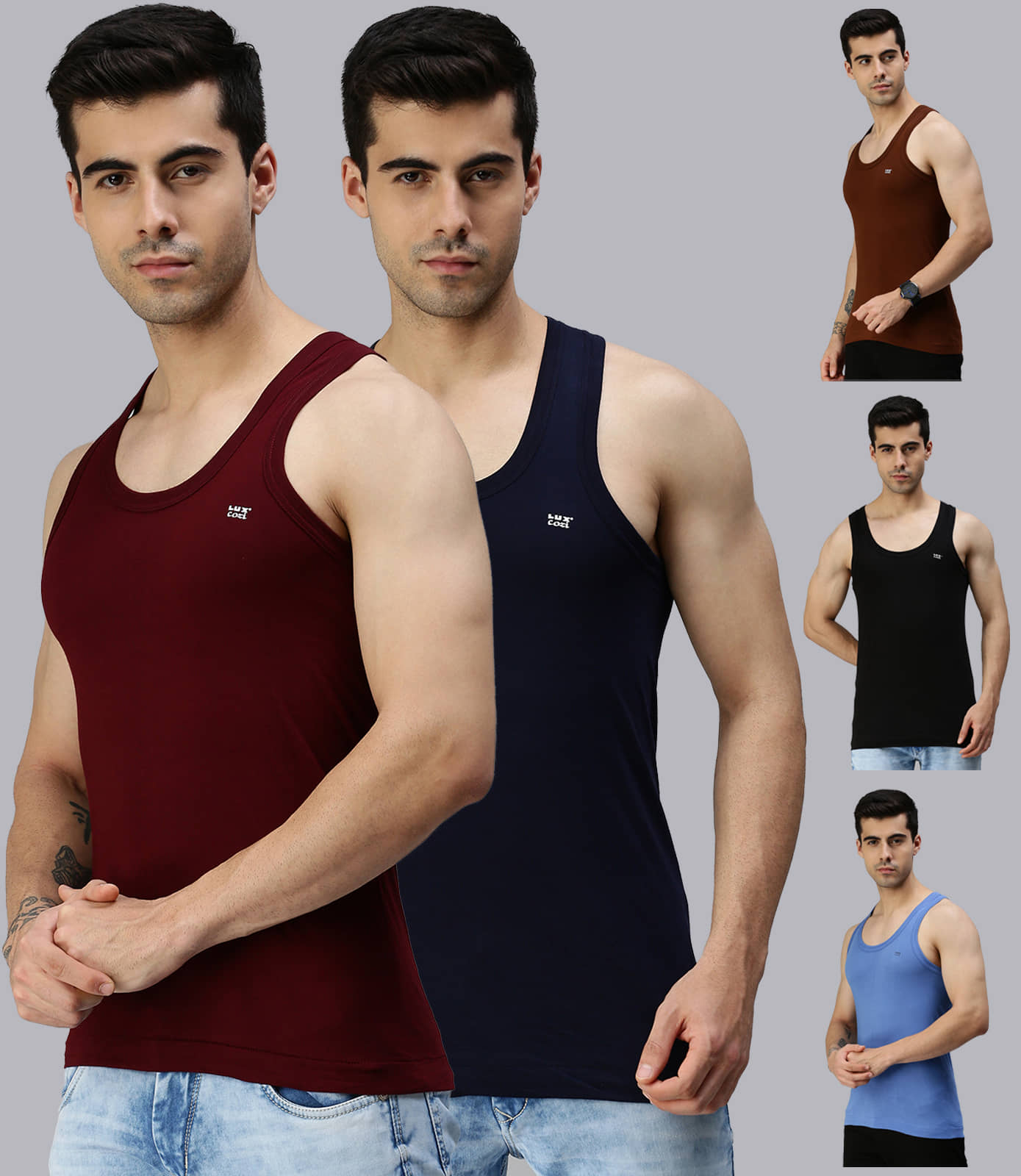 Pack of 5 Lux Cozi - Multi Cotton Blend Men's Vest - Nightwear & Loungewear | Buy online on ZillyBuy