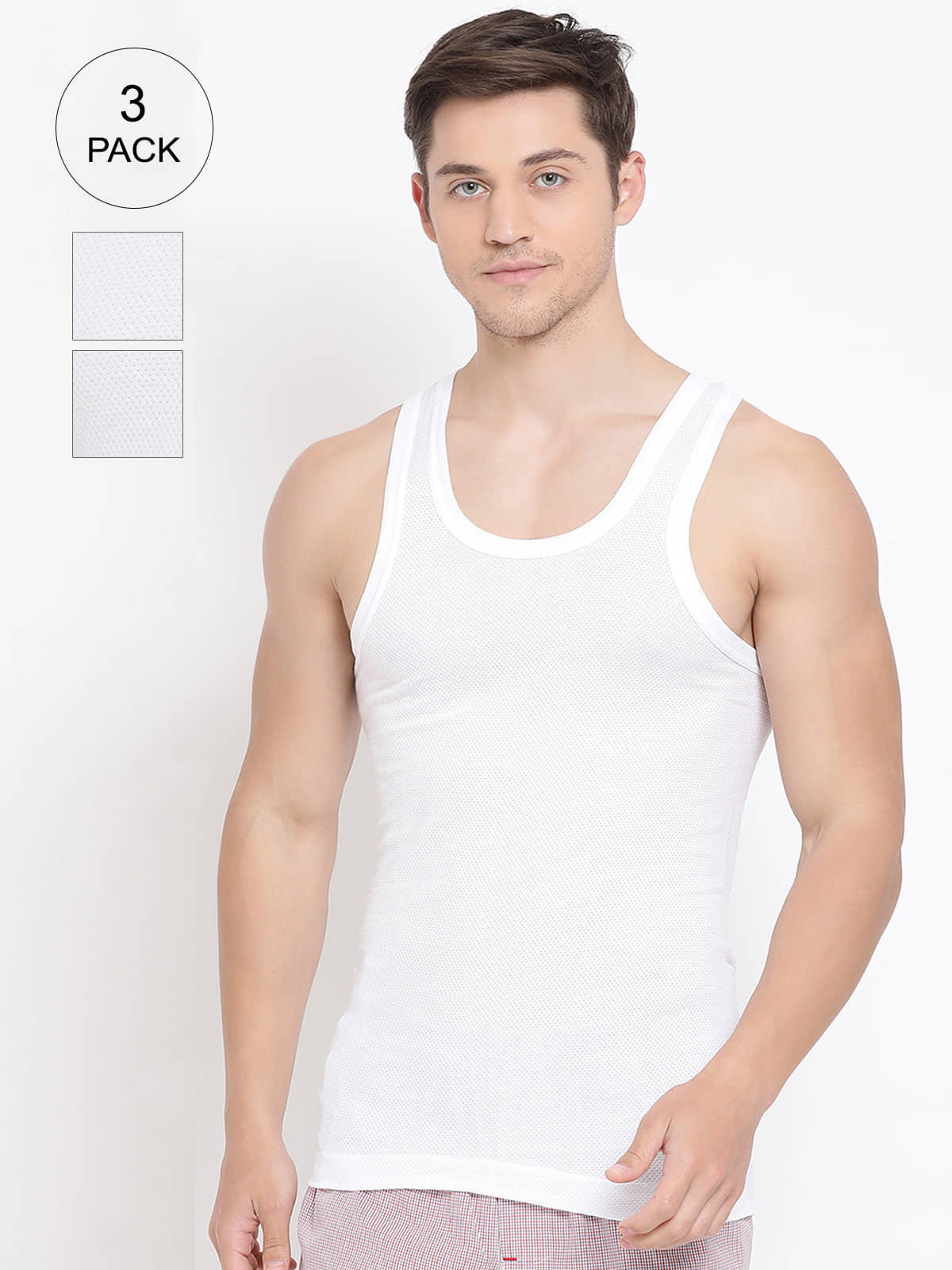 Pack of 3 Lux Cozi - White Cotton Blend Men's Vest - Nightwear & Loungewear | Buy online on ZillyBuy