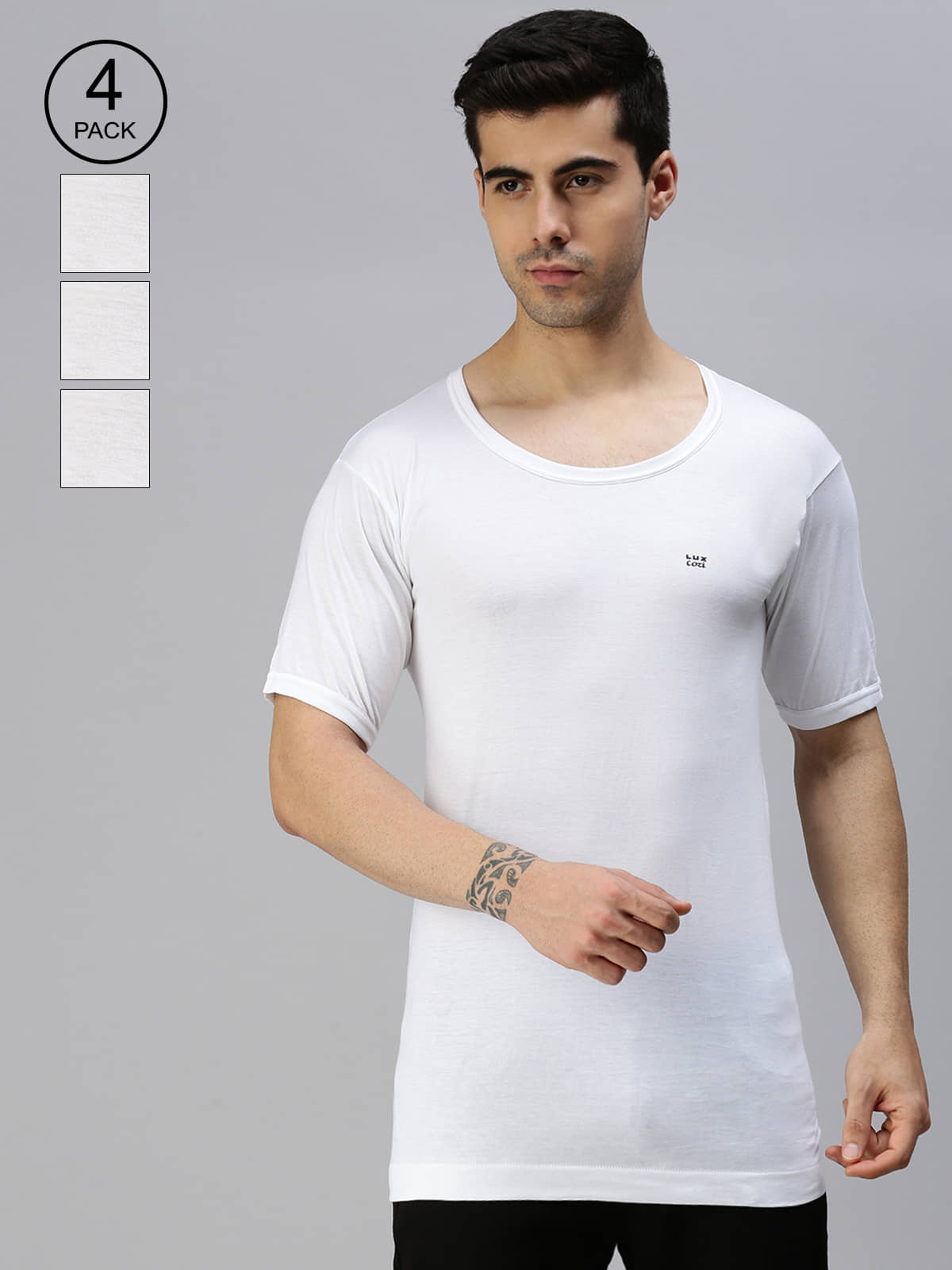 Pack of 4 Lux Cozi - White Cotton Blend Men's Vest - Nightwear & Loungewear | Buy online on ZillyBuy