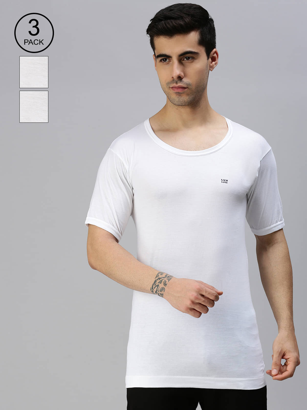 Pack of 3 Lux Cozi - White Cotton Blend Men's Vest - Nightwear & Loungewear | Buy online on ZillyBuy