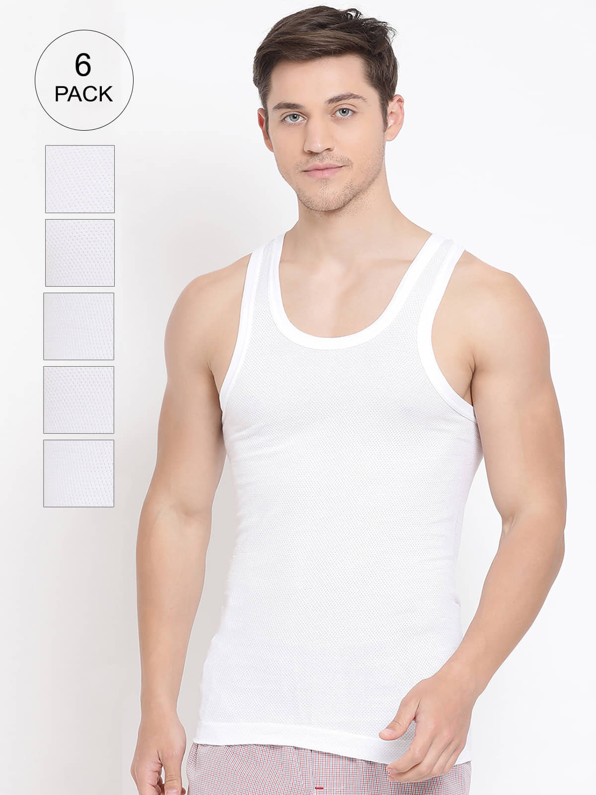 Pack of 6 Lux Cozi - White Cotton Blend Men's Vest - Nightwear & Loungewear | Buy online on ZillyBuy