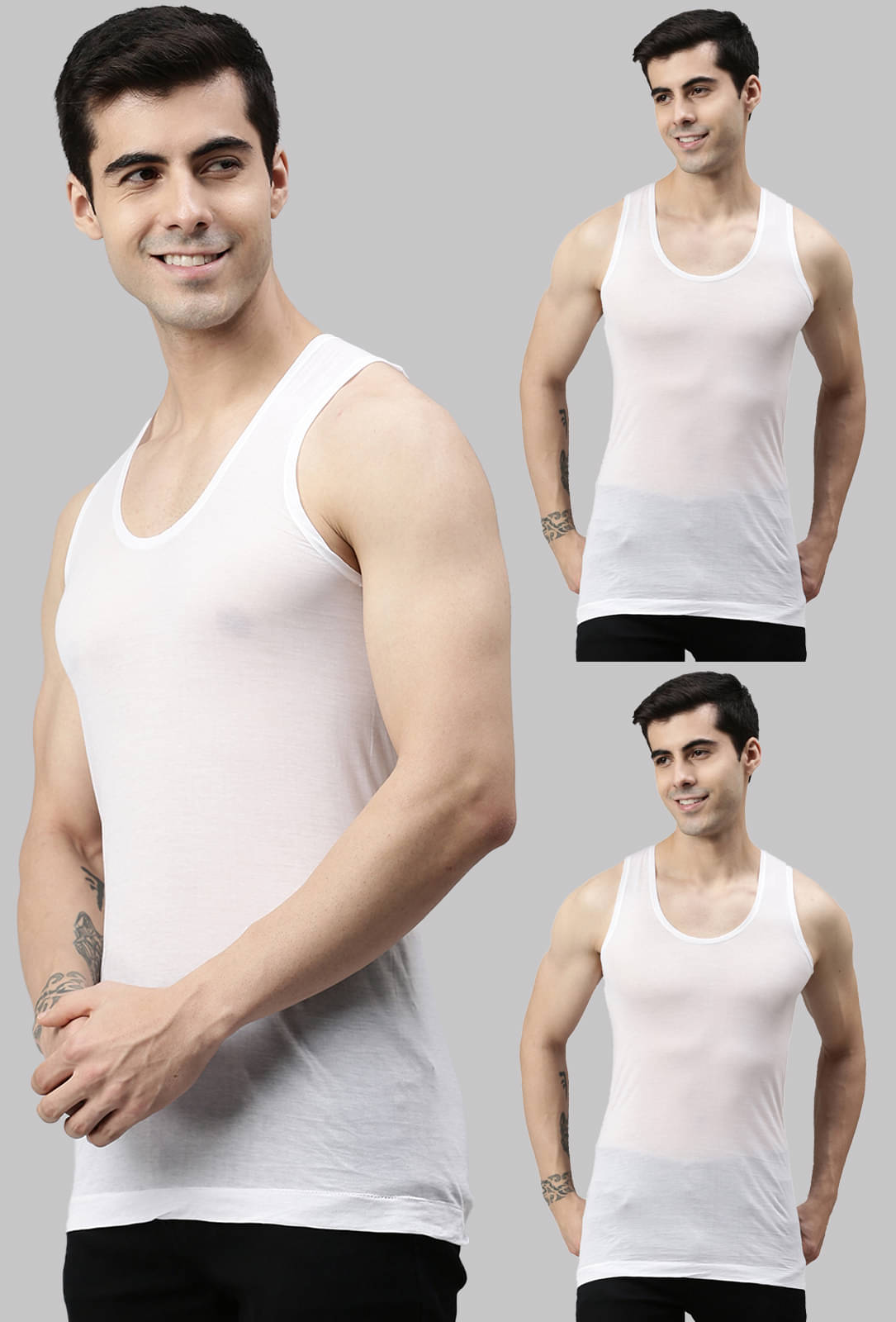     			Pack of 3 Lux Cozi - White Cotton Blend Men's Vest