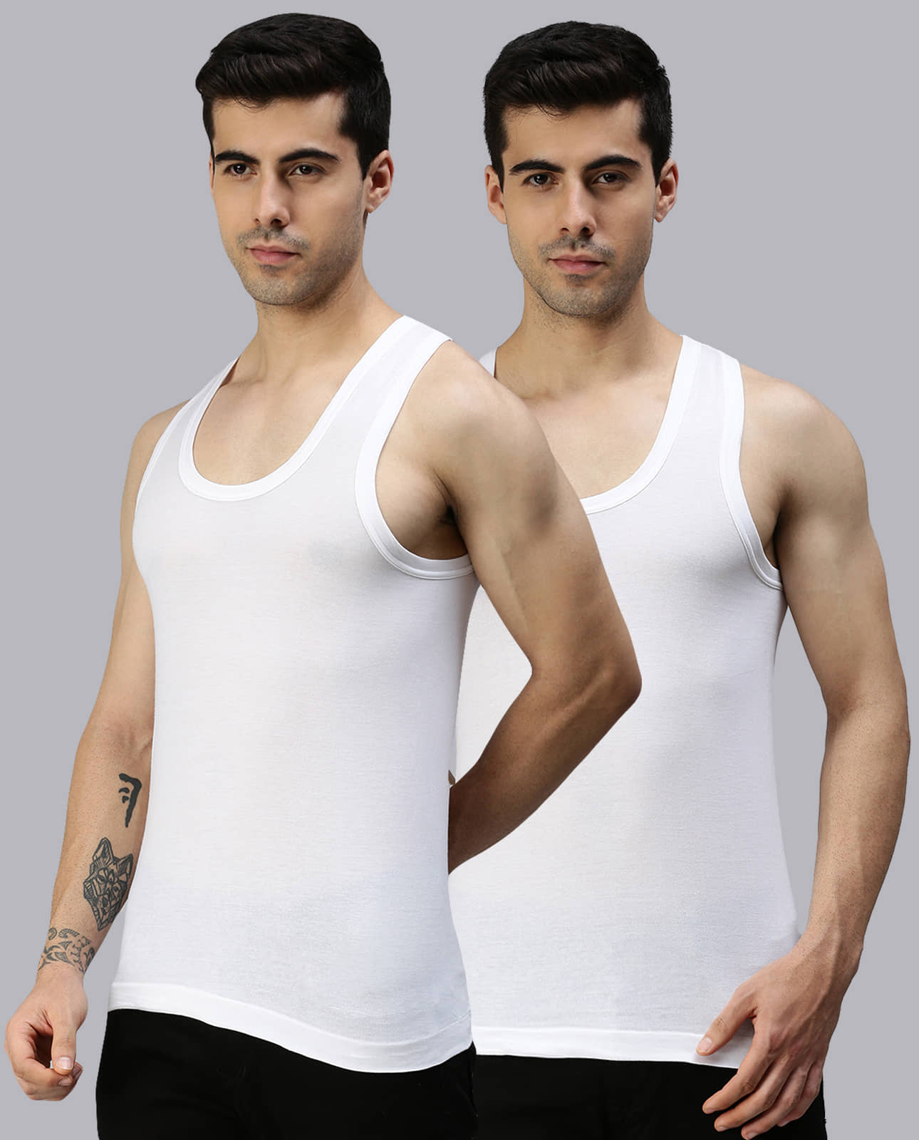 Pack of 2 Lux Cozi - White Cotton Blend Men's Vest - Nightwear & Loungewear | Buy online on ZillyBuy