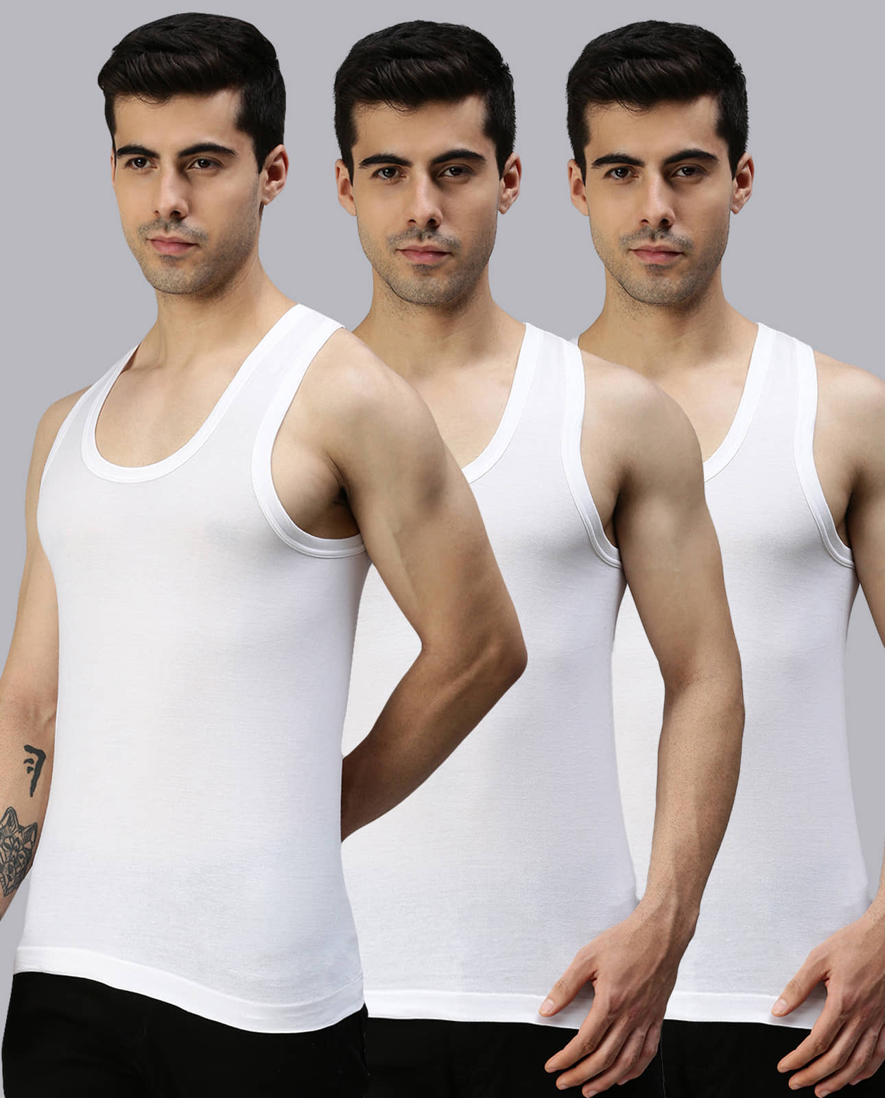 Pack of 3 Lux Cozi - White Cotton Blend Men's Vest - Nightwear & Loungewear | Buy online on ZillyBuy