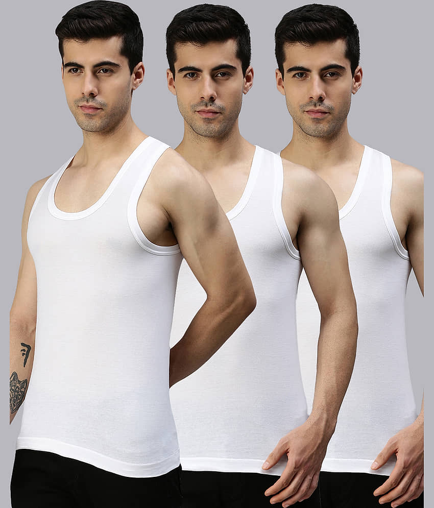 Pack of 3 Lux Cozi - White Cotton Blend Men's Vest - Nightwear & Loungewear | Buy online on ZillyBuy