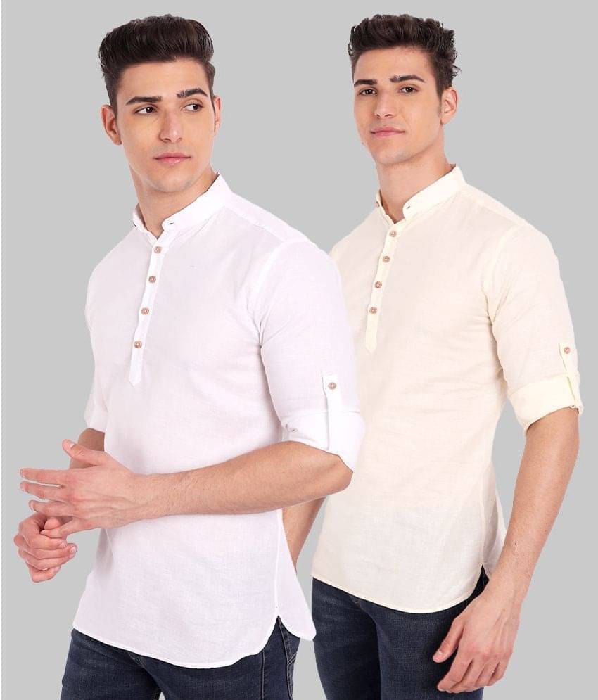 Vida Loca - Beige Cotton Men's Regular Kurta ( Pack of 2 ) Vida Loca - Beige Cotton Men's Regular Kurta ( Pack of 2 )