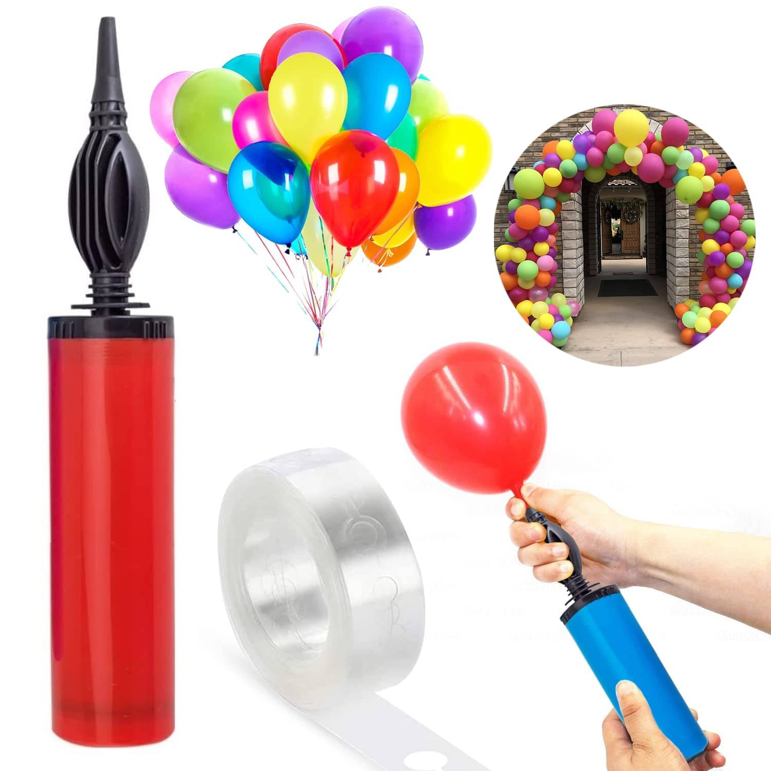     			Zyozi  Balloon Pump Hand Held, 12" Portable Air Pump,Inflator Air Pump with 1 pcs(16ft) Balloon Arc for Balloons,Mini Hand Pump for Inflatables(Random Color)