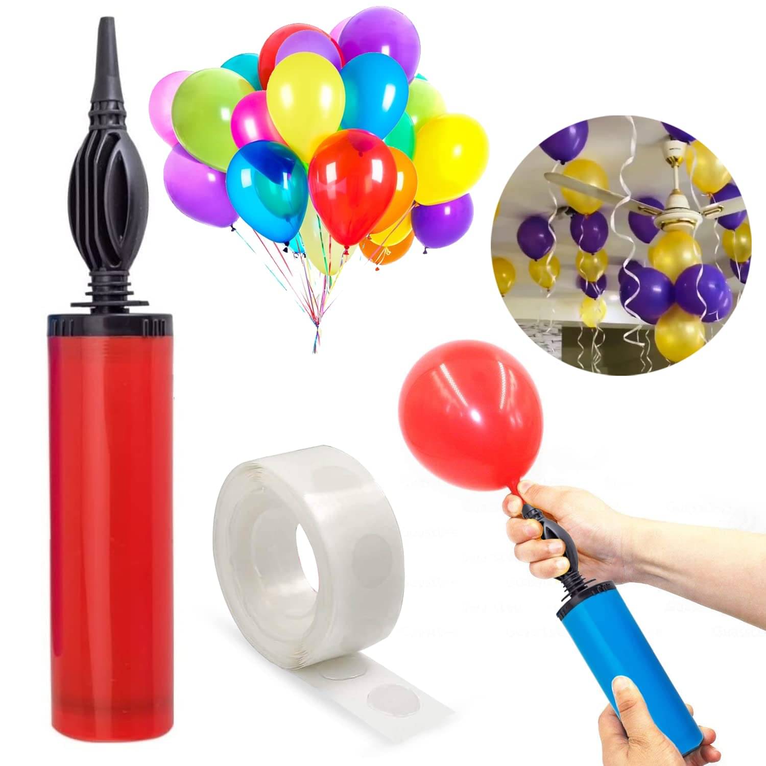     			Zyozi   Balloon Pump Hand Held, 12" Portable Air Pump,Inflator Air Pump with 1 pcs(100 dot) Glue dot for Balloons,Mini Hand Pump for Inflatables(Random Color)