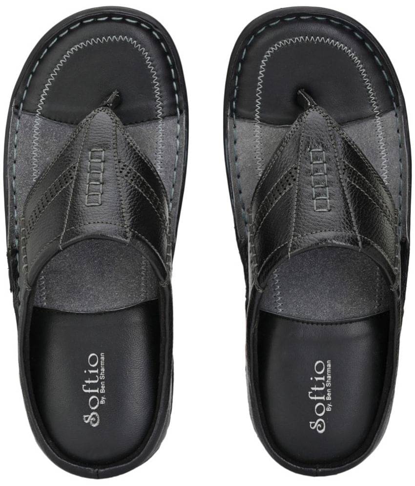     			softio - Black Men's Leather Slipper
