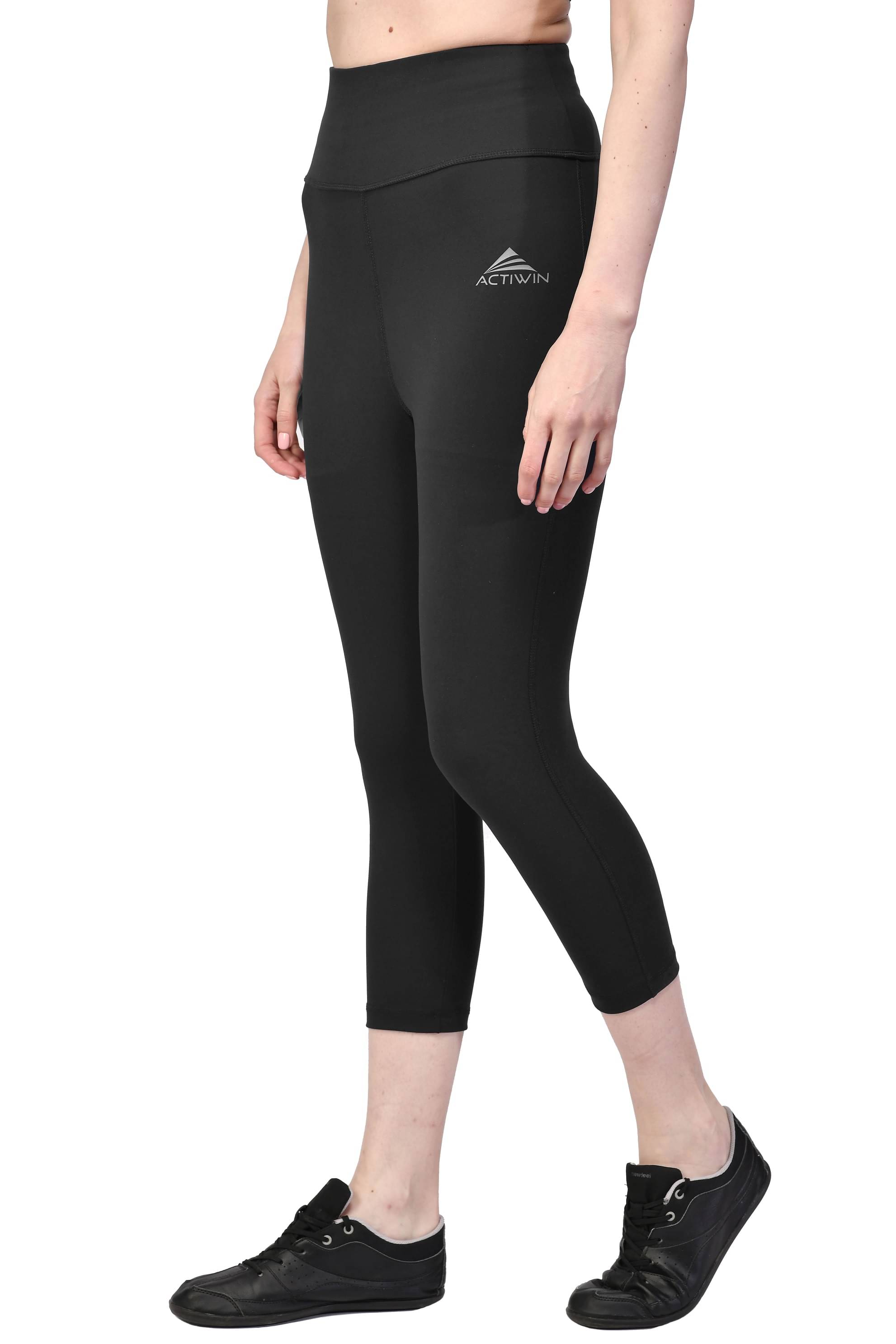     			ACTIWIN Black Poly Spandex Solid Capri - Single