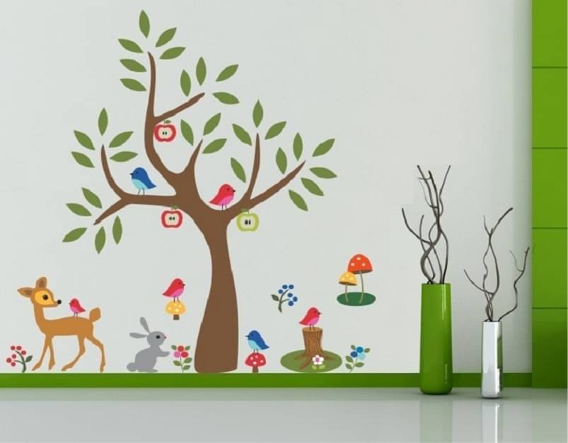Asmi Collection Animals Birds Flowers Under a Tree Wall Sticker ( 125 x 125 cms ) Asmi Collection Animals Birds Flowers Under a Tree Wall Sticker ( 125 x 125 cms )
