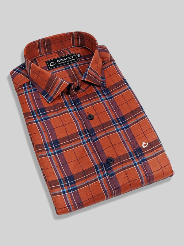 Comey 100% Cotton Slim Fit Checks Full Sleeves Men's Casual Shirt - Orange ( Pack of 1 ) Comey 100% Cotton Slim Fit Checks Full Sleeves Men's Casual Shirt - Orange ( Pack of 1 )