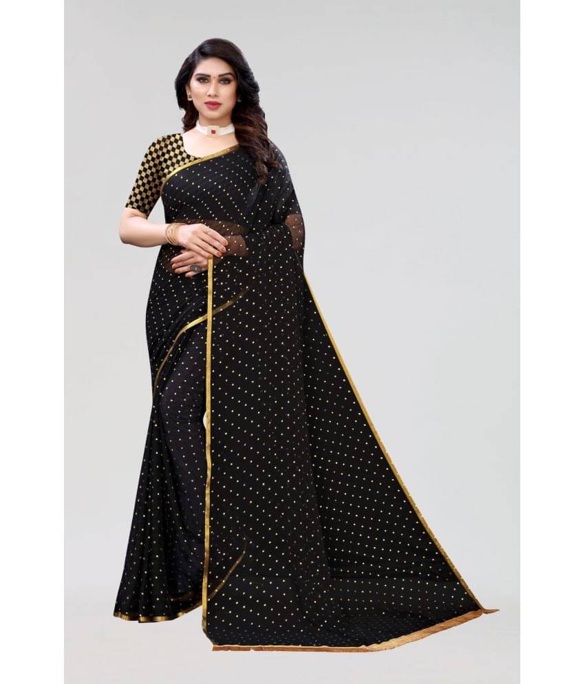 FABMORA Chiffon Embellished Saree With Unstitched Blouse Piece ( Black ) FABMORA Chiffon Embellished Saree With Unstitched Blouse Piece ( Black )