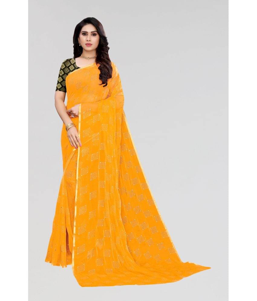     			FABMORA Chiffon Printed Saree With Unstitched Blouse Piece ( Gold )