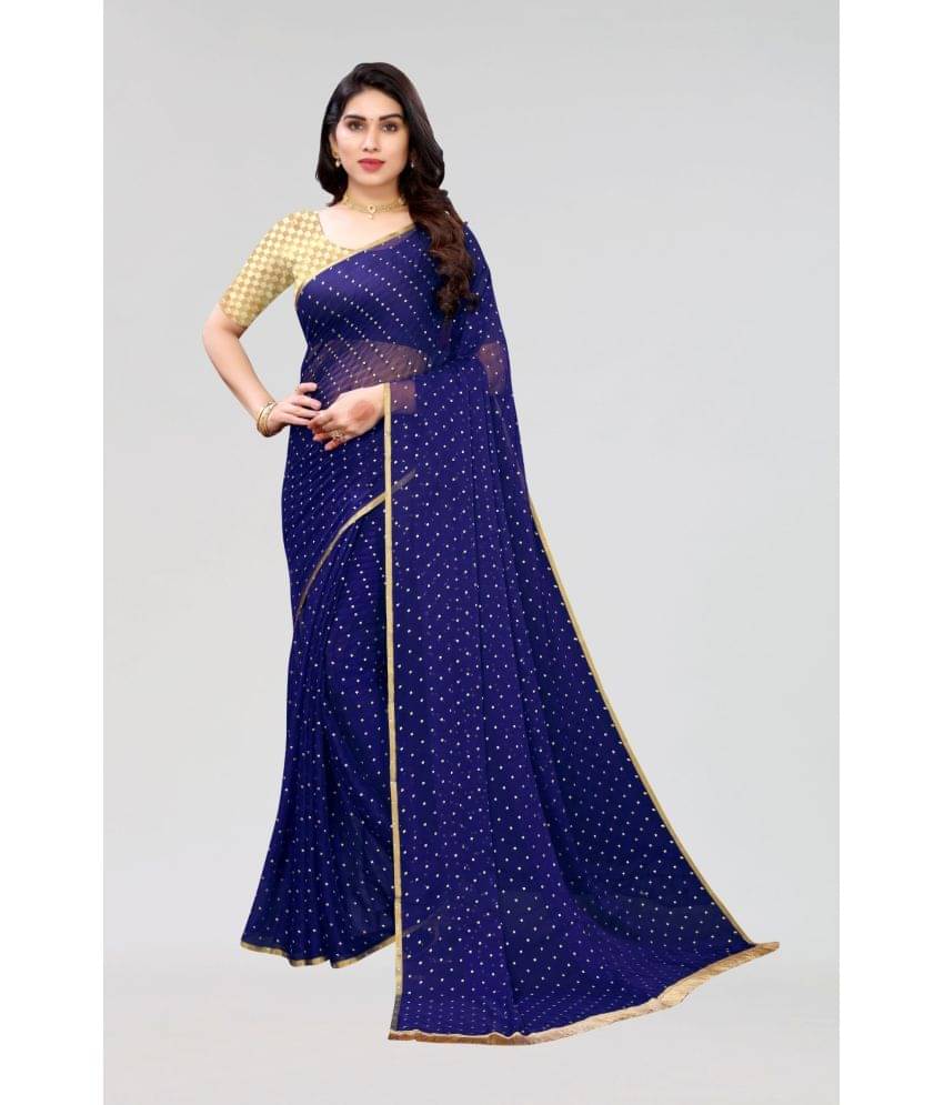 FABMORA Chiffon Embellished Saree With Unstitched Blouse Piece ( Navy Blue ) FABMORA Chiffon Embellished Saree With Unstitched Blouse Piece ( Navy Blue )